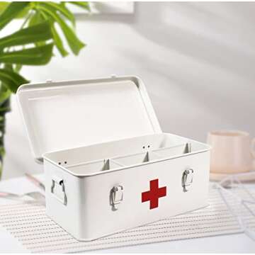 Xbopetda First Aid Medicine Box, First Aid Kit Supplies Bin, Metal Medicine Storage Tin, First Aid E...