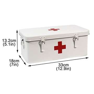 Xbopetda First Aid Medicine Box, First Aid Kit Supplies Bin, Metal Medicine Storage Tin, First Aid Empty Box with Safety Lock for Home Emergency Tool Set-White