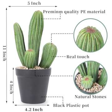 Huisezing Artificial Cactus Fake Cacti 11" Faux Potted Cactus Plants for Home Store Office Decoratio...