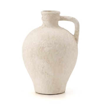 LUKA Ceramic Rustic Farmhouse Vase,8.25 inch Terracotta Vase with Handle,Neutral Clay Pot Vases Deco...