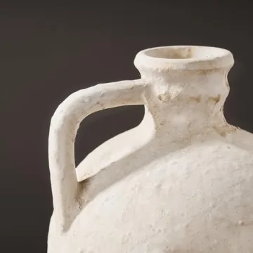 LUKA Ceramic Rustic Farmhouse Vase,8.25 inch Terracotta Vase with Handle,Neutral Clay Pot Vases Decorative Vase for Living Room,Table,Shelf Decor(Off-White,M)