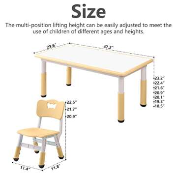 monleelnom Children's Table and Chair Set Suitable for Boys and Girls Age 2-12 Height Adjustable Tab...