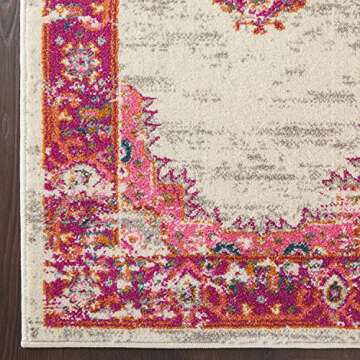 Nourison Passion Ivory/Fuchsia 5'3" x 7'3" Area Rug, Boho, Traditional, Easy Clean, Non Shedding, Bed Room, Living Room, Hallway, (5' x 7')