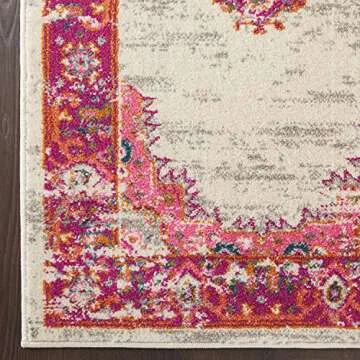 Nourison Passion Ivory/Fuchsia 5'3" x 7'3" Area Rug, Boho, Traditional, Easy Clean, Non Shedding, Bed Room, Living Room, Hallway, (5' x 7')