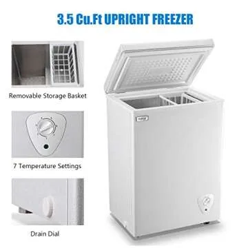 WANAI Chest Freezer 3.5 Cubic Feet Mini Small Deep Freezers with Adjustable Thermostat Top Open Door Freezer Compressor Cooling with Rmovable Storage Basket for Home, Kitchen Office Apartment, Black