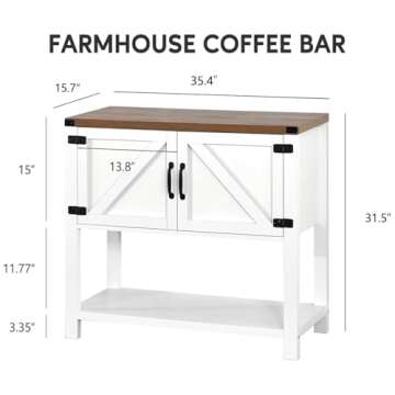 4ever2buy Farmhouse Coffee Bar Cabinet with Barn Doors, White Coffee Bar Stand with Storage, 36 inch...