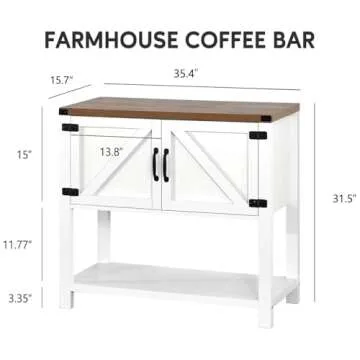 4ever2buy Farmhouse Coffee Bar Cabinet with Barn Doors, White Coffee Bar Stand with Storage, 36 inch...