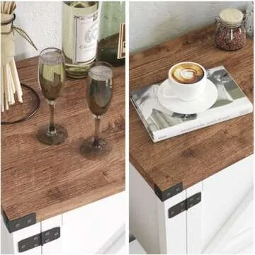 4ever2buy Farmhouse Coffee Bar Cabinet with Barn Doors, White Coffee Bar Stand with Storage, 36 inch Coffee and Tea Bar with Bottom Shelf for Living Dining Room