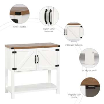 4ever2buy Farmhouse Coffee Bar Cabinet with Barn Doors, White Coffee Bar Stand with Storage, 36 inch Coffee and Tea Bar with Bottom Shelf for Living Dining Room