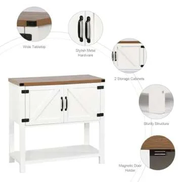 4ever2buy Farmhouse Coffee Bar Cabinet with Barn Doors, White Coffee Bar Stand with Storage, 36 inch Coffee and Tea Bar with Bottom Shelf for Living Dining Room