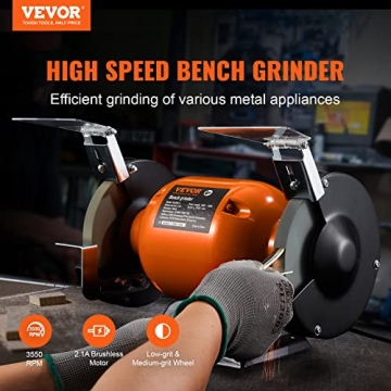 VEVOR 6 Inch Bench Grinder with 2.1A Motor and Grinding Wheels