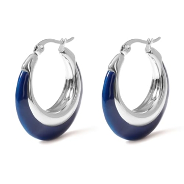 Stylish TaYolnFaSo Navy Blue Enamel Hoop Earrings - Perfect Gift for Her
