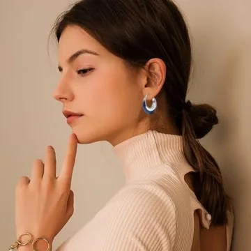 TaYolnFaSo Navy Blue Enamel Hoop Earrings for Women