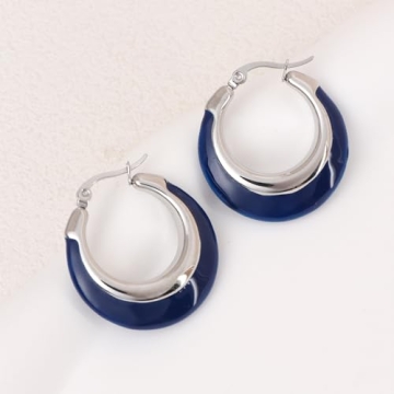 TaYolnFaSo Navy Blue Enamel Hoop Earrings for Women