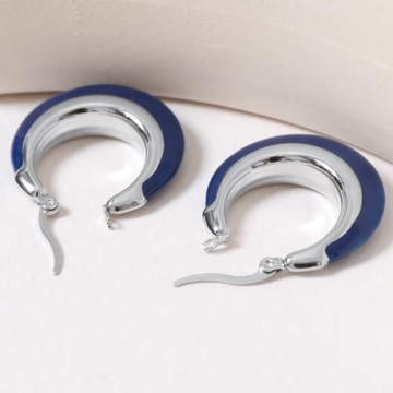 TaYolnFaSo Navy Blue Enamel Hoop Earrings for Women