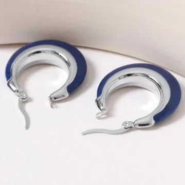 TaYolnFaSo Navy Blue Enamel Hoop Earrings for Women