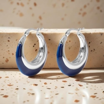 TaYolnFaSo Navy Blue Enamel Hoop Earrings for Women