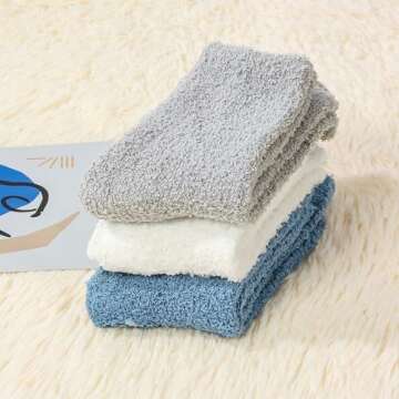 Zando Fuzzy Socks for Women Non Slip Slipper Socks Cozy Fluffy Socks Winter Grip Socks Non Skid Socks Warm Fleece Socks Super Soft Anti Slip Socks Indoor Sleeping Socks 3 Pack Blue/Gray/White One Size