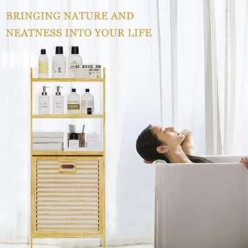 Lkeiyay laundry hamper bamboo, Tilting Linen Individual Laundry Sorter with Handle, 3 storage shelve...