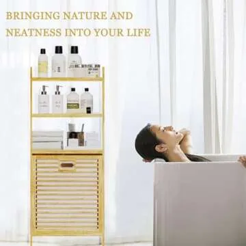 Lkeiyay laundry hamper bamboo, Tilting Linen Individual Laundry Sorter with Handle, 3 storage shelve...