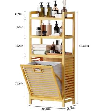 Lkeiyay laundry hamper bamboo, Tilting Linen Individual Laundry Sorter with Handle, 3 storage shelves and Removable Lining for Bedroom, Bathroom, Laundry Room, Living Room Storage Racks