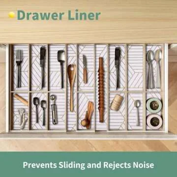 Shelf Liners for Kitchen Cabinets 12in x 20FT, Non Adhesive Cabinet Liner Strong Non-Slip Thickened Gold Geometric Drawer Liner, Easy to Clean for Shelf, Cabinet with Knife and Tape Measure