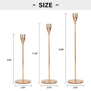 lobolighting Rose Gold Candlestick Holder Set of 3 Taper Candle Holder Centerpieces Decoration for Wedding Dinning Party