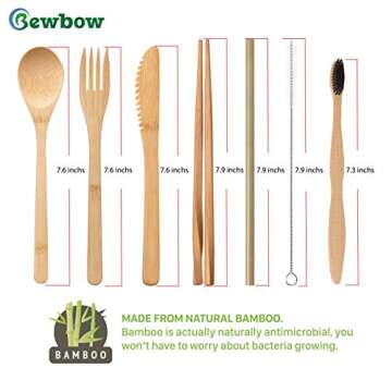 Bamboo Utensils Cutlery Set BEWBOW – Reusable Cutlery Travel Set – Eco-Friendly Wooden Silverwar...