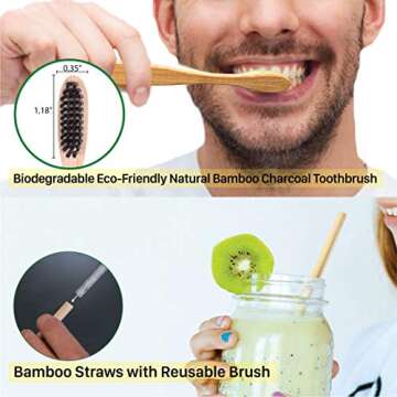 Bamboo Utensils Cutlery Set BEWBOW – Reusable Cutlery Travel Set – Eco-Friendly Wooden Silverware for Kids & Adults – Outdoor Portable Utensils with Case – Bamboo Spoon, Fork, Knife, Brush, Chopsticks