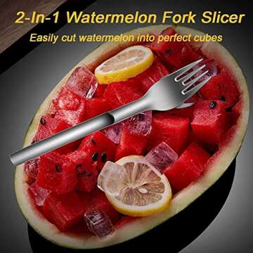 Watermelon Fork Slicer Cutter, 2-in-1 Summer Watermelon Cutting Artifact, Stainless Steel Fruit Forks Slicer Knife for Family Parties Camping