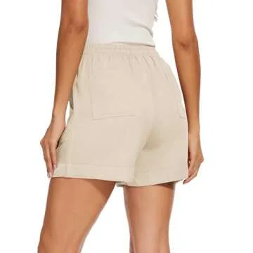SMENG Women's Shorts Cotton Lounge Shorts for Women Comfy with Pockets Elastic Waist Drawstring hot Pants Summer Shorts Beige Small