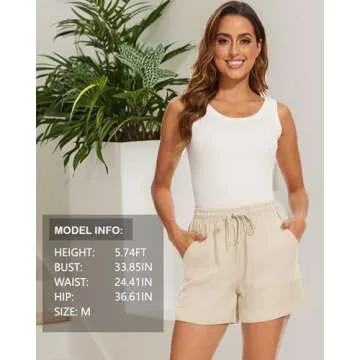 SMENG Women's Shorts Cotton Lounge Shorts for Women Comfy with Pockets Elastic Waist Drawstring hot Pants Summer Shorts Beige Small