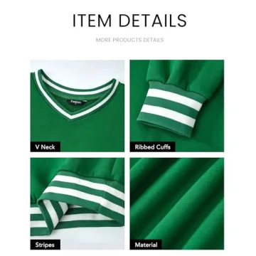 PRETTYGARDEN Women's Oversized Sweatshirts Casual Long Sleeve Stripes Knit V Neck Pullover Top Fall Teens Preppy Clothes(Green,Large)