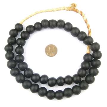 The Bead Chest African Recycled Glass Beads Handmade in Ghana Black 14mm Strand for Jewelry Making, ...