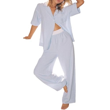 y2k Women 2 Piece Floral Pajamas Sets Long Sleeve Shirt Wide Leg Pants