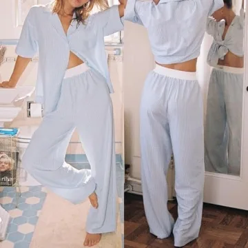 Y2K Stripe Floral Pajama Set for Women - Chic Loungewear