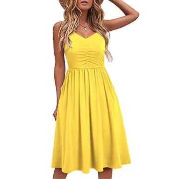YATHON Casual Dresses for Women Sleeveless Cotton Summer Beach Dress A Line Spaghetti Strap Sundress...
