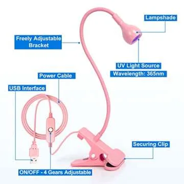 krofaue UV Nail Polish Curing Lamps, Gel UV Gooseneck Nail Lamp 3W 5V Gel Nail Polish UV Light with 4 Levels Setting Lamp Clip Professional Nail Dryer for Gel Polish Curing Nail Tips Art Tools