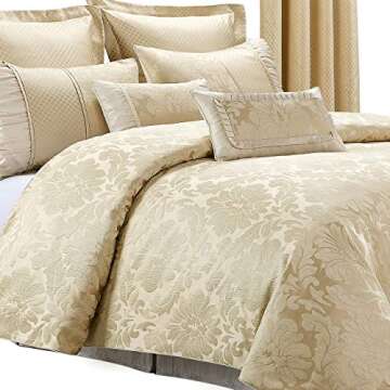 Royal Tradition Sara Jacquard Cotton Blend, Full-Queen 7PC Duvet Cover Set, Multi-Tone of Beige