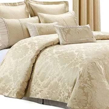 Royal Tradition Sara Jacquard Cotton Blend, Full-Queen 7PC Duvet Cover Set, Multi-Tone of Beige