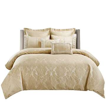 Royal Tradition Sara Jacquard Cotton Blend, Full-Queen 7PC Duvet Cover Set, Multi-Tone of Beige