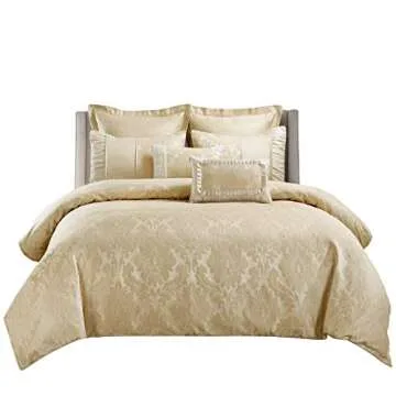 Royal Tradition Sara Jacquard Cotton Blend, Full-Queen 7PC Duvet Cover Set, Multi-Tone of Beige