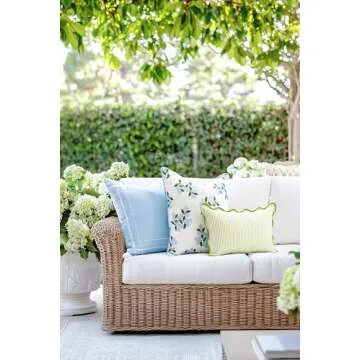 Hofdeco Premium Coastal Patio Indoor Outdoor Throw Pillow Cover Only, 20"x20" Water Repellent for Backyard, Couch, Baby Blue Print Hydrangea Flower
