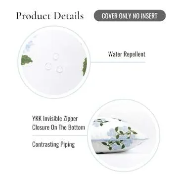 Hofdeco Premium Coastal Patio Indoor Outdoor Throw Pillow Cover Only, 20"x20" Water Repellent for Backyard, Couch, Baby Blue Print Hydrangea Flower