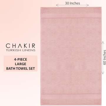 Chakir Turkish Linens 100% Cotton Premium Turkish Towels for Bathroom | 30'' x 60'' Large Bath Towels (4 Piece, Pink)
