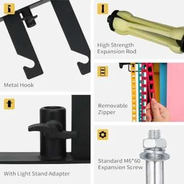 Goshoot 3 Roller Photography Backdrop Background Support Wall Mount Manual Pull Down System for Photo Studio with 6 Expand Bars + 3 Chains + 2 Tri-fold Hooks for Holding 3 Backdrops