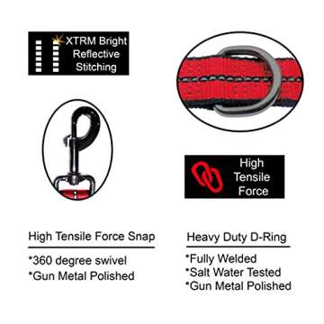 Kruz Double Dog Coupler - KZVX2-03S - Tangle Free Dog Walking and Training Dual Extension Coupler - Comfortable, Shock Absorbing - Reflective Bungee Coupler for Two Dogs - Red - 5/8" x 14"