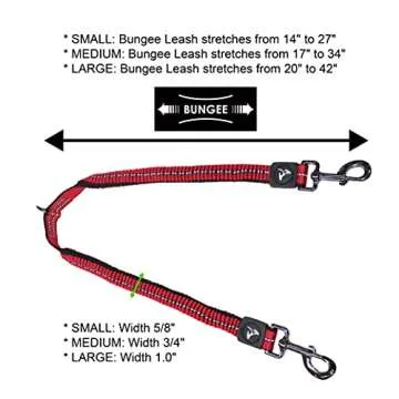 Kruz Double Dog Coupler - KZVX2-03S - Tangle Free Dog Walking and Training Dual Extension Coupler - Comfortable, Shock Absorbing - Reflective Bungee Coupler for Two Dogs - Red - 5/8" x 14"