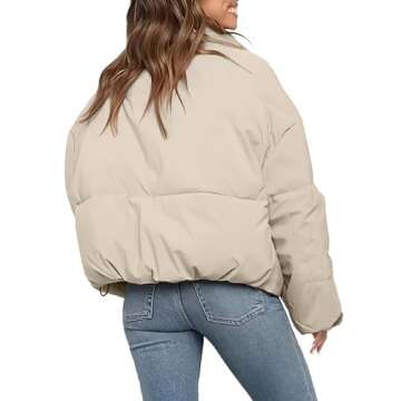Polu Women's Winter Cropped Puffer Jacket Oversized Long Sleeve Full Zip Puffy Coat Warm Quilted Jac...