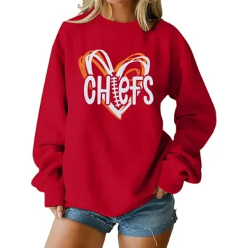 LOTUCY Football Sweatshirt Women Game Day Pullover Shirt Heart Graphic Long Sleeve Red